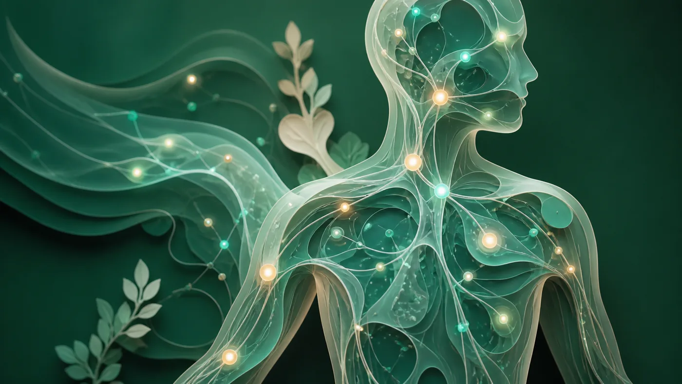 Conceptual illustration of flowing channels and nodes representing the advertiser's lymphatic-support category